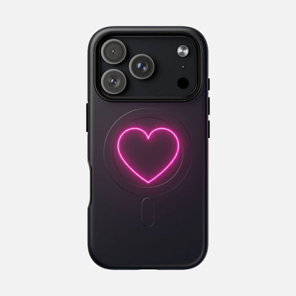 Neon Heart With Glow Pink iPhone Case — Tough Magnetic | MagSafe Compatible