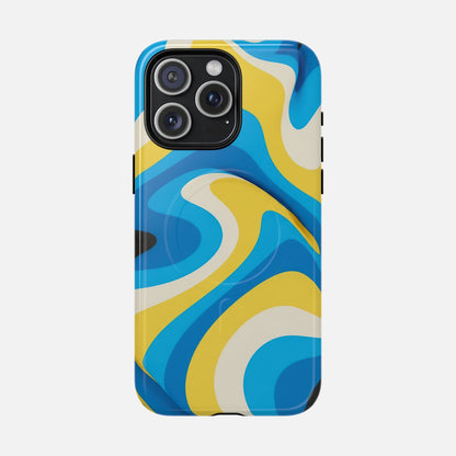 Blue & Yellow Abstract Swirl iPhone Case — Tough Magnetic | MagSafe Compatible