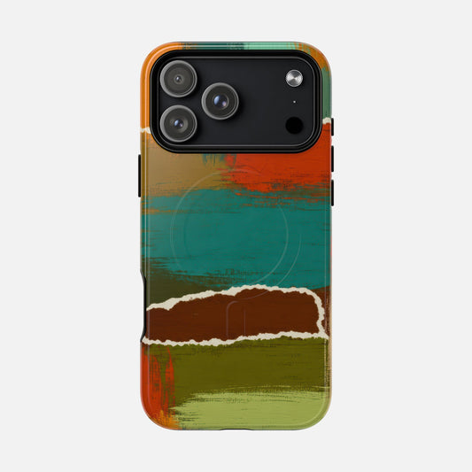 Abstract Stripes & Colorful Torn-Edge Art iPhone Case — Tough Magnetic | MagSafe Compatible