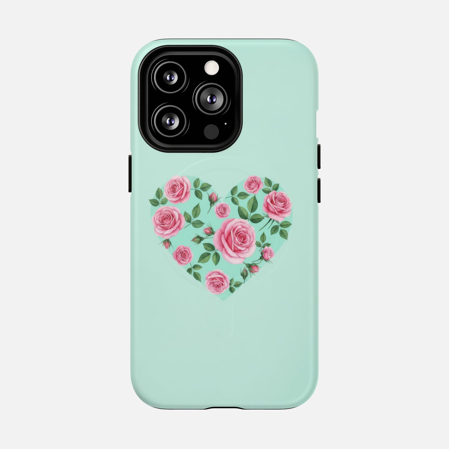 Floral Heart & Mint Rose iPhone Case — Tough Magnetic | MagSafe Compatible