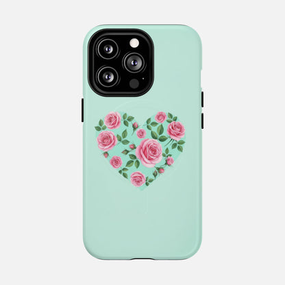 Floral Heart & Mint Rose iPhone Case — Tough Magnetic | MagSafe Compatible