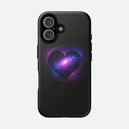 Galaxy Heart Tough Magnetic Phone Case — Magnetic Protective iPhone Cover with Purple Nebula Design iPhone 16 Matte Phone Case