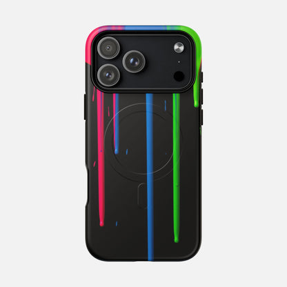 Neon Drip Tough Magnetic Case – Black Phone Cover with Bright Pink, Blue & Green Paint Drips iPhone 17 Pro Max Matte Phone Case
