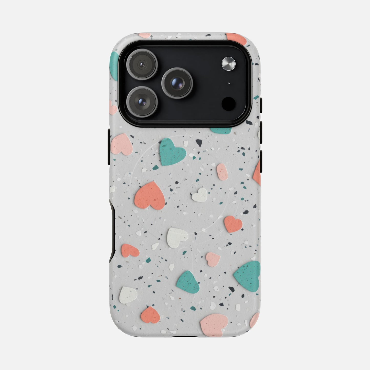Heart Confetti Tough Magnetic Phone Case — Colorful Terrazzo Love Design iPhone 17 Pro Matte Phone Case