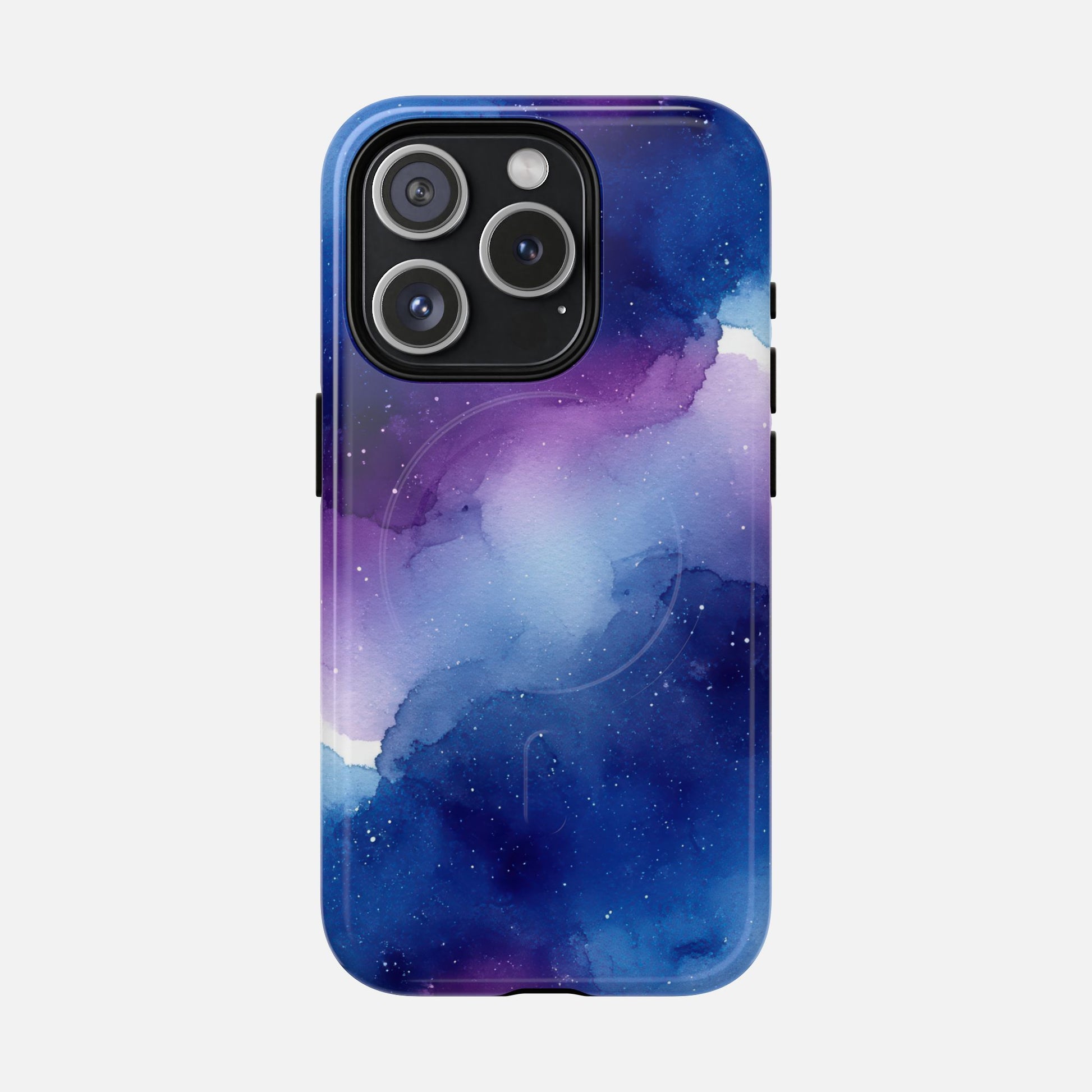 Galaxy Watercolor Tough Magnetic Phone Case — Blue Purple Nebula MagSafe Cover iPhone 15 Pro Glossy Phone Case