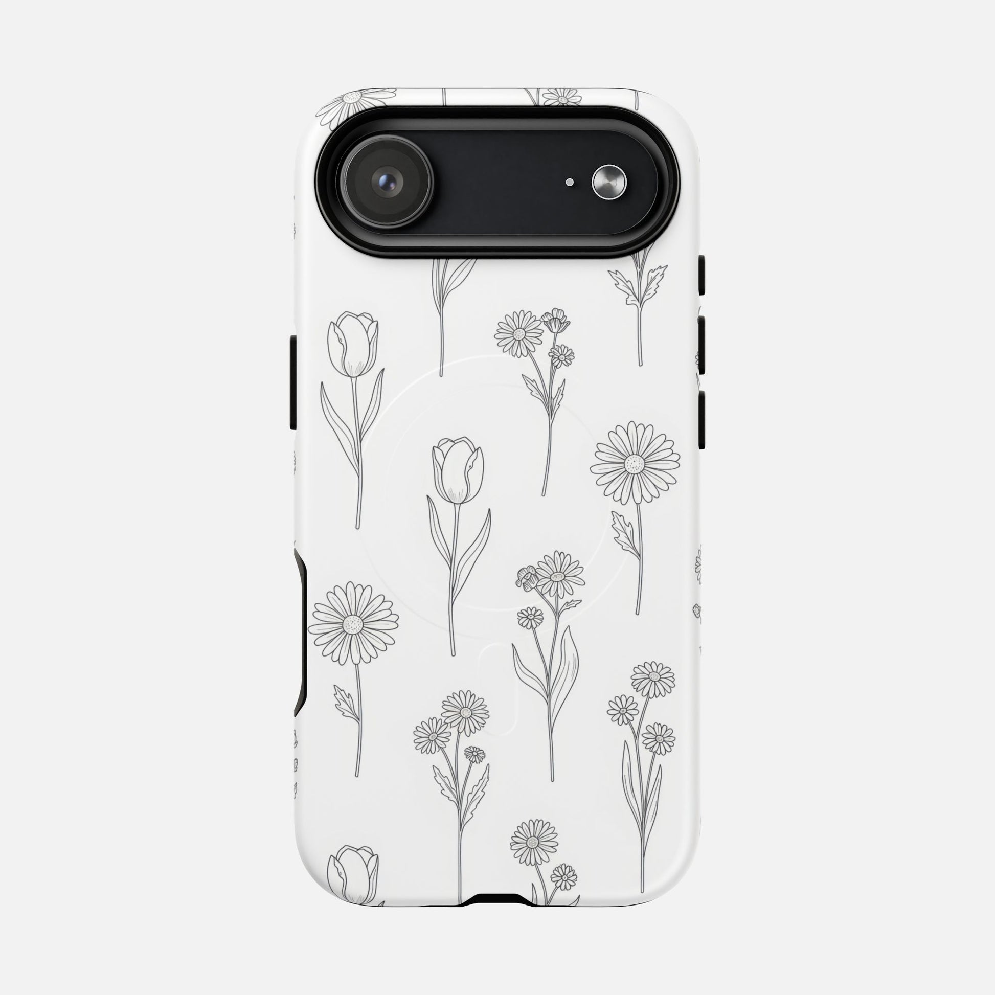 Floral Sketch Tough Magnetic Phone Case — Minimal Black Line Flower Design iPhone 17 Air Matte Phone Case