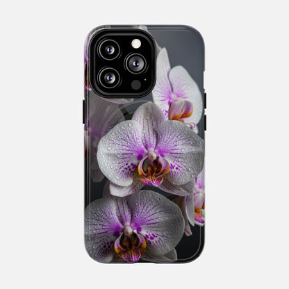 Orchid Bloom Tough Magnetic Phone Case — Waterdrop Floral Protection iPhone 13 Pro Glossy Phone Case