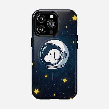Astronaut Dog Magnetic Phone Case — Cute Space Puppy iPhone Cover with Stars iPhone 13 Pro Glossy Phone Case