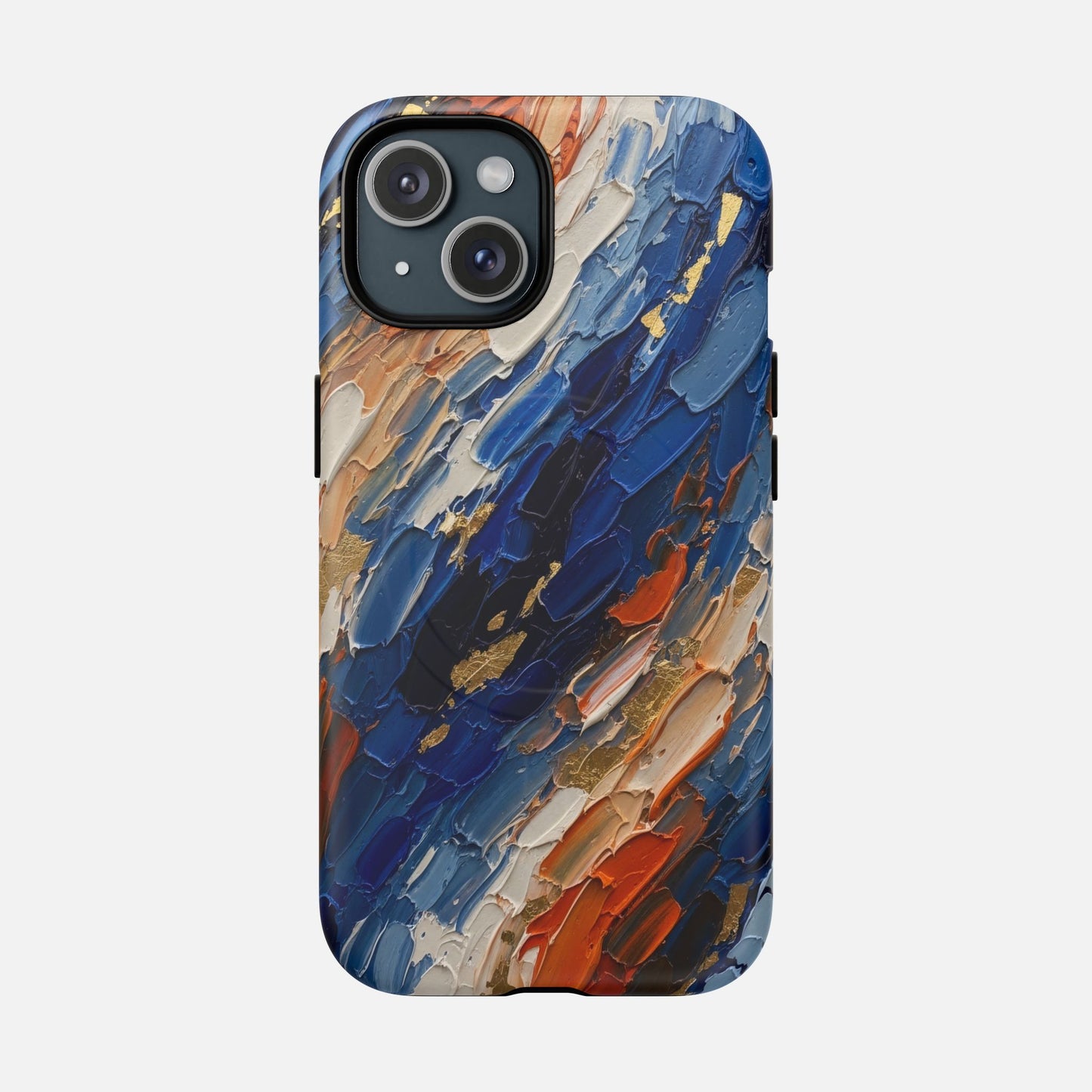 Magnetic Phone Case — Abstract Blue & Orange Paint Texture iPhone 15 Matte Phone Case