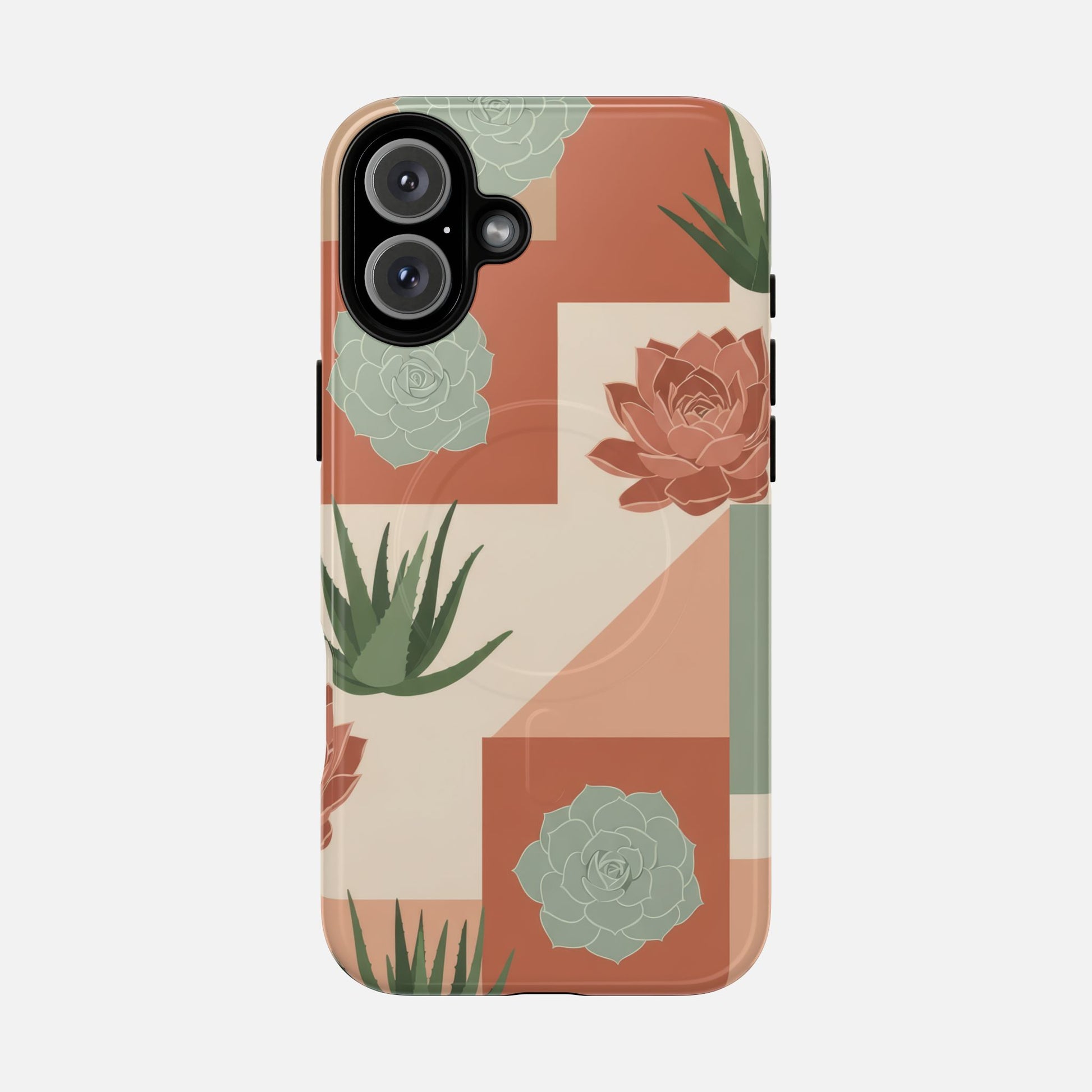 Succulent Pattern Tough Magnetic Phone Case iPhone 16 Plus Glossy Phone Case