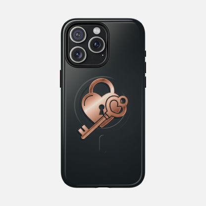 Rose Gold Lock & Key Design iPhone Case — Tough Magnetic | MagSafe Compatible