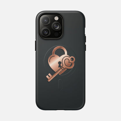 Rose Gold Lock & Key Design iPhone Case — Tough Magnetic | MagSafe Compatible