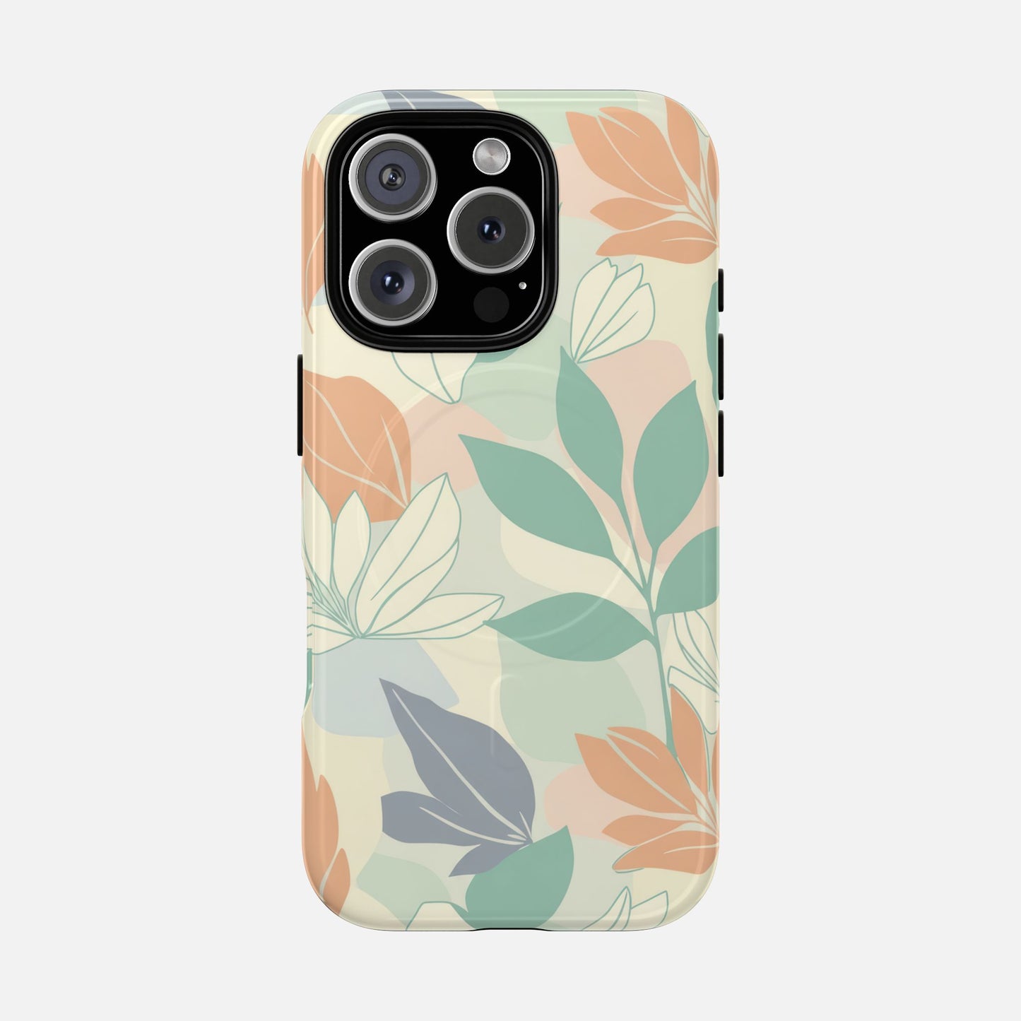 Floral Pastel With Soft Green & Peach Botanical Design iPhone Case — Tough Magnetic | MagSafe Compatible