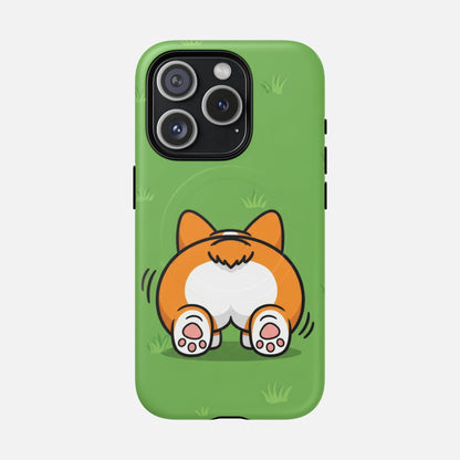 Corgi Butt With Cute Green iPhone Case — Tough Magnetic | MagSafe Compatible