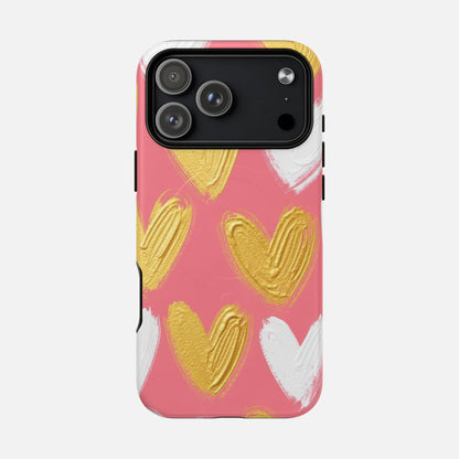 Pink Gold & White Heart iPhone Case — Tough Magnetic | MagSafe Compatible