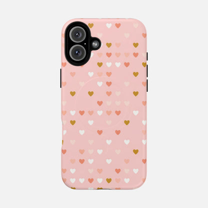 Pink Heart Pattern Tough Magnetic Phone Case iPhone 16 Plus Matte Phone Case