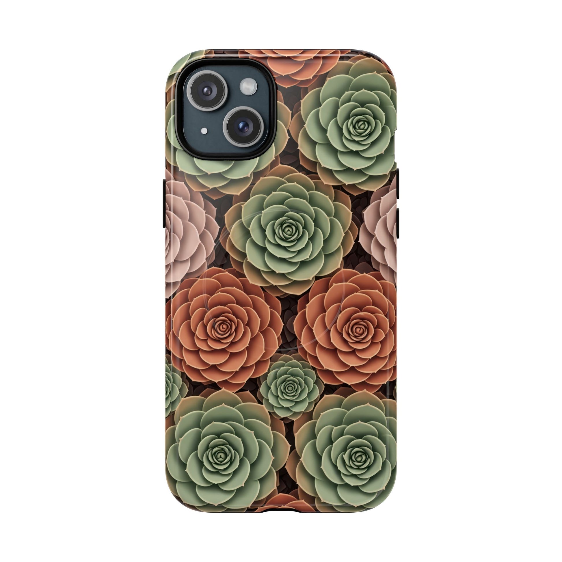 Magnetic Tough Case — Autumn Succulent Floral Phone Cover iPhone 15 Plus Glossy Phone Case