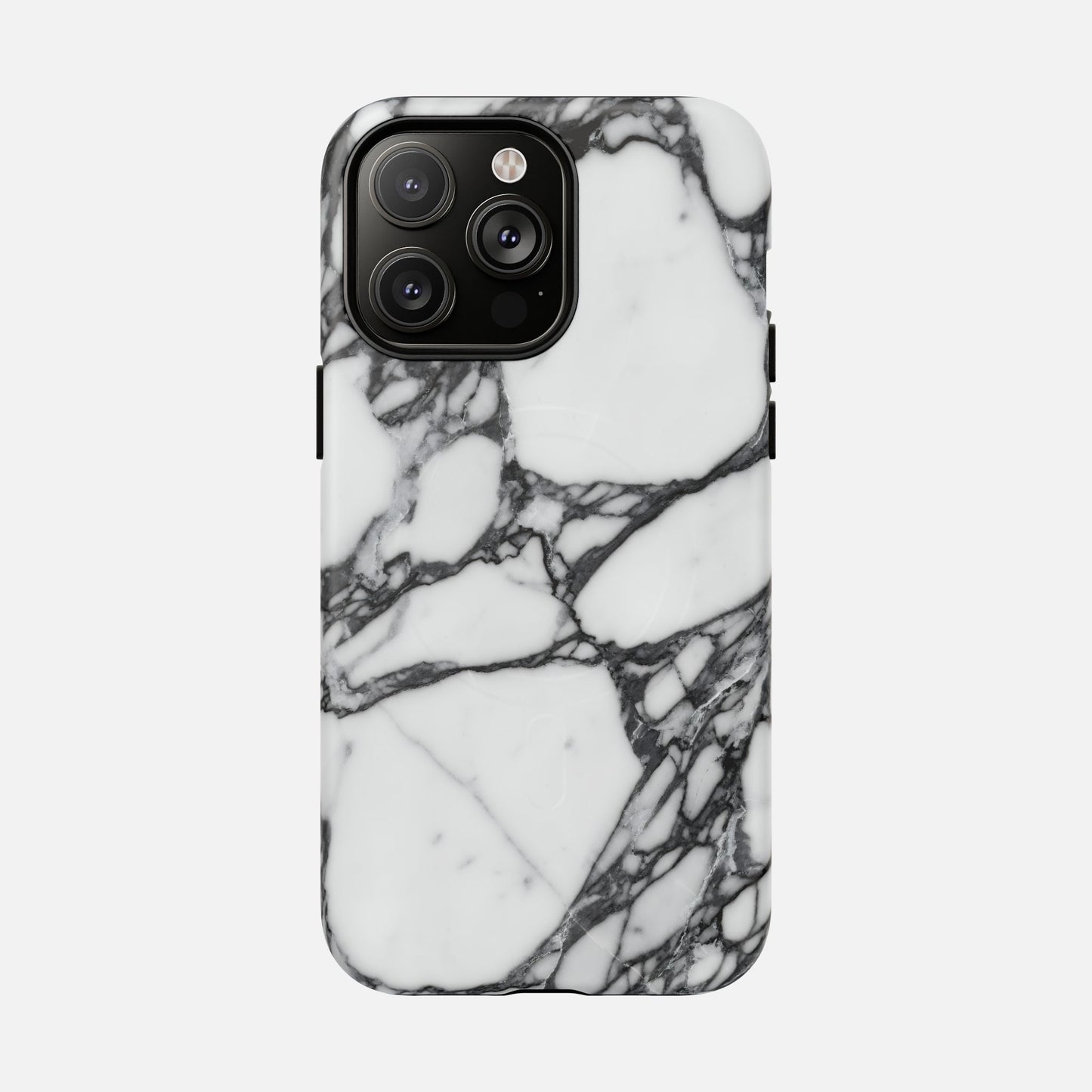 Phone case with black and white marble pattern, sleek protective cover design