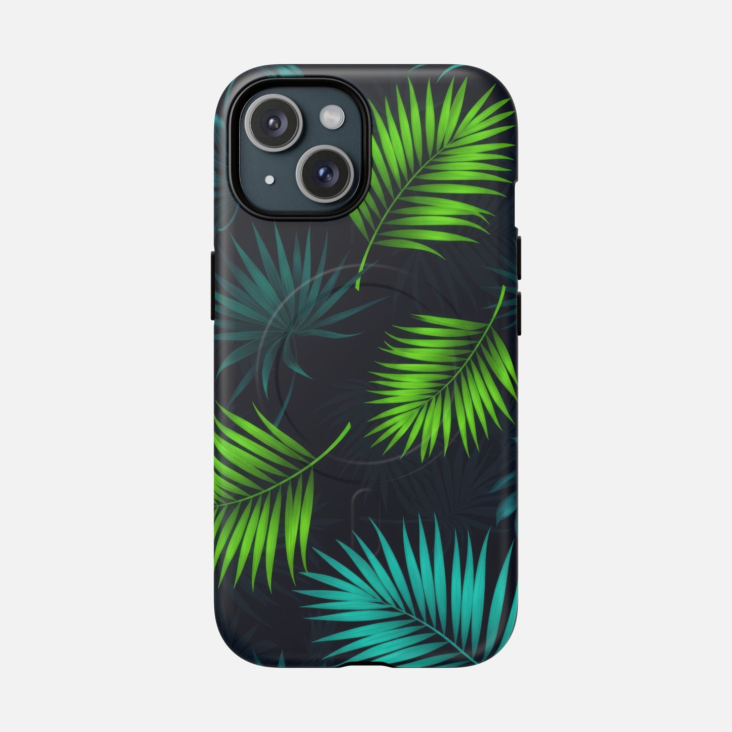 Tropical Palm Tough Magnetic Phone Case — Protective Magnetic iPhone Cover with Green Leaf Design iPhone 15 Matte Phone Case