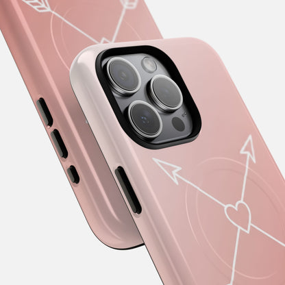 Rose Gold & Heart & Crossed Arrows Design iPhone Case — Tough Magnetic | MagSafe Compatible