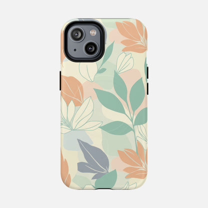 Floral Pastel Tough Magnetic Phone Case — Soft Green & Peach Botanical Design iPhone 14 Matte Phone Case