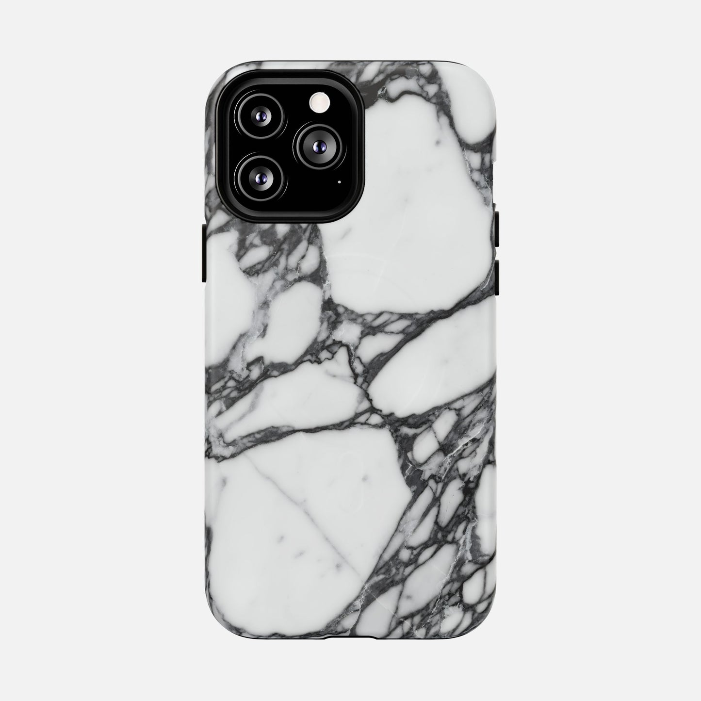 White marble pattern phone case with black veining, stylish protective cover