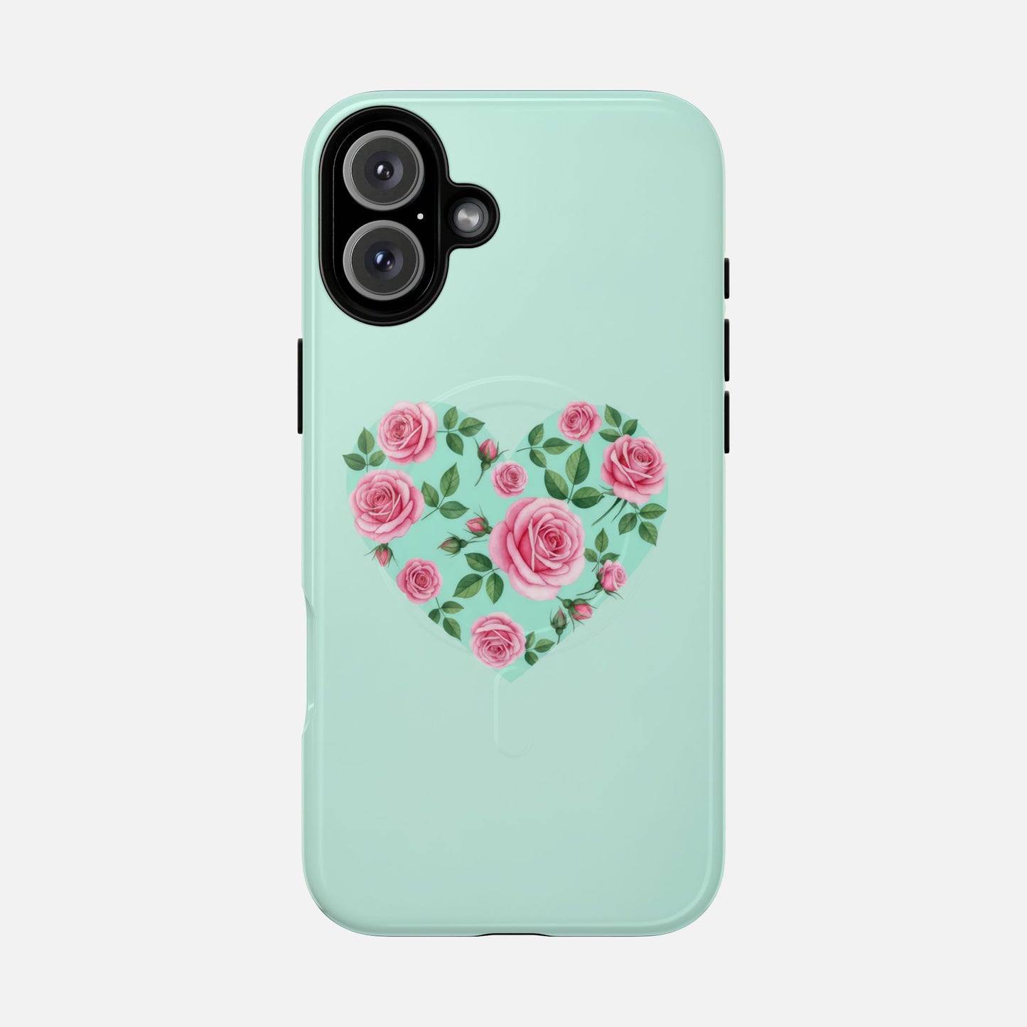 Floral Heart & Mint Rose iPhone Case — Tough Magnetic | MagSafe Compatible