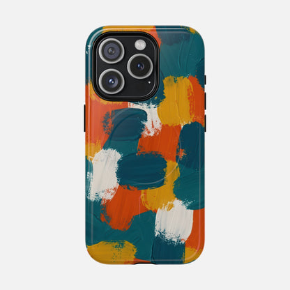 Abstract Brushstroke Colorful Teal, Orange & Mustard iPhone Case — Tough Magnetic | MagSafe Compatible