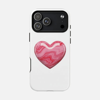 Pink Marble Heart iPhone Case — Tough Magnetic | MagSafe Compatible
