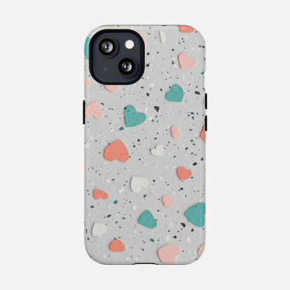 Heart Confetti Tough Magnetic Phone Case — Colorful Terrazzo Love Design iPhone 13 Matte Phone Case