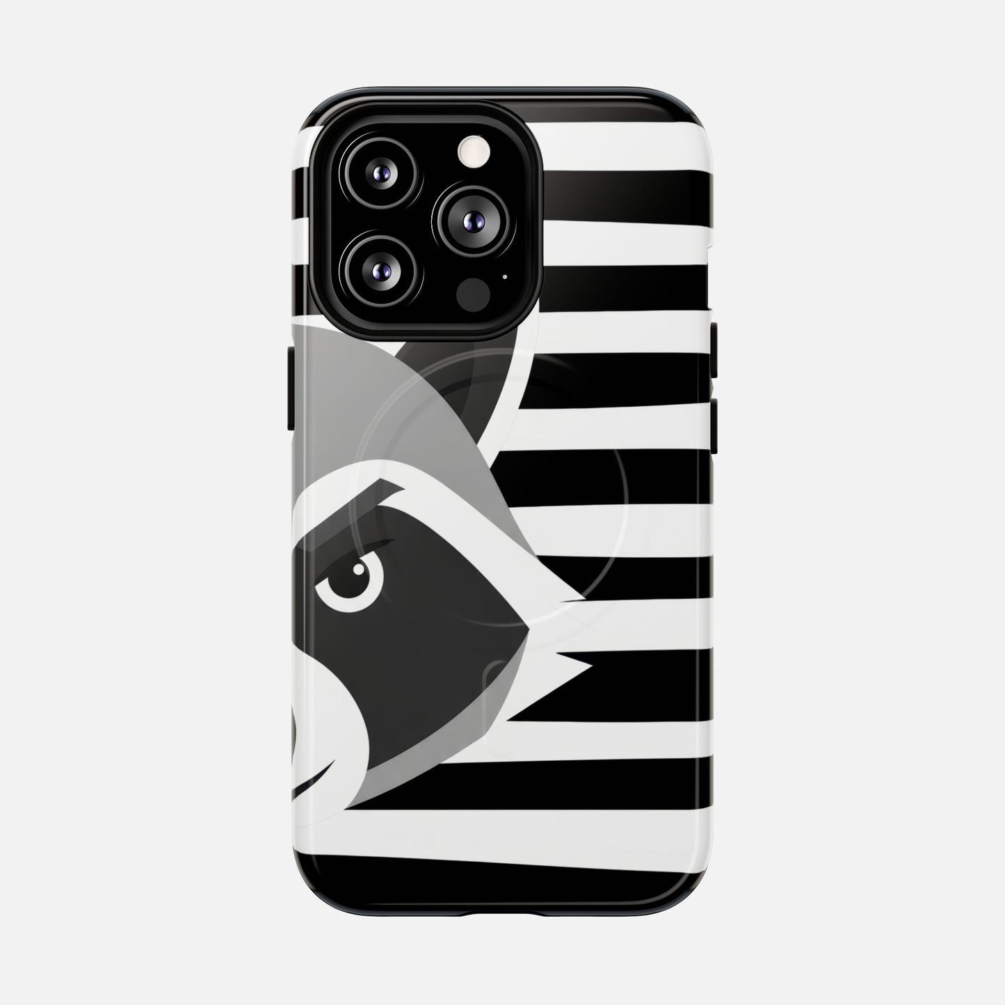 Raccoon Stripe Black & White Animal Design iPhone Case — Tough Magnetic | MagSafe Compatible