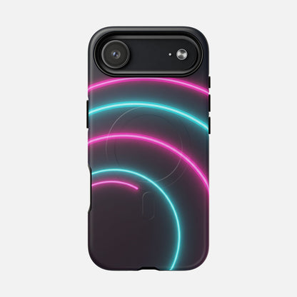Neon Arc with Pink & Teal Glow iPhone Case — Tough Magnetic | MagSafe Compatible