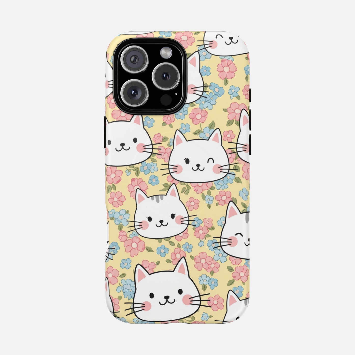Cute Floral Cat iPhone Case — Tough Magnetic | MagSafe Compatible