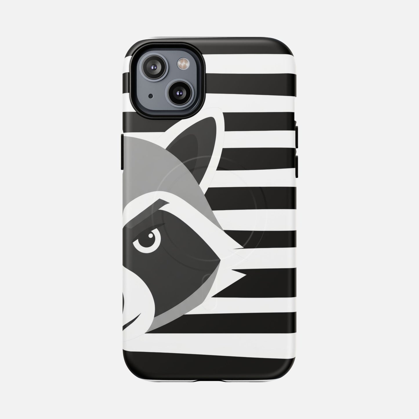 Raccoon Stripe Tough Magnetic Phone Case — Black & White Animal Design iPhone 14 Plus Matte Phone Case