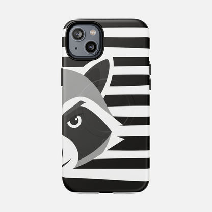 Raccoon Stripe Tough Magnetic Phone Case — Black & White Animal Design iPhone 14 Plus Matte Phone Case