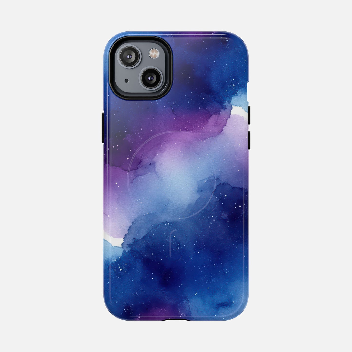 Galaxy Watercolor Tough Magnetic Phone Case — Blue Purple Nebula MagSafe Cover iPhone 14 Plus Glossy Phone Case