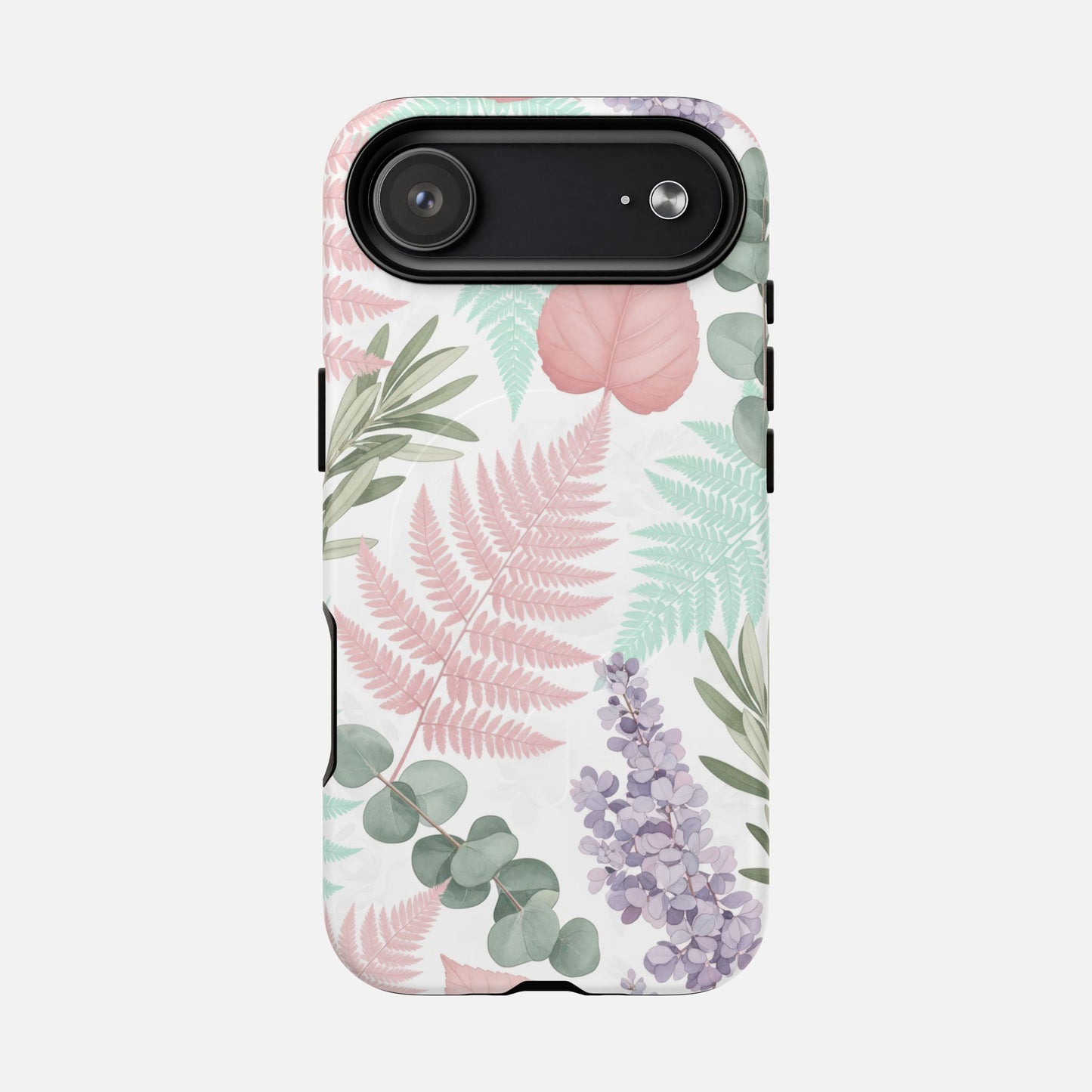 Floral Fern Tough Magnetic Phone Case — Pastel Leaves Protective Cover iPhone 17 Air Matte Phone Case