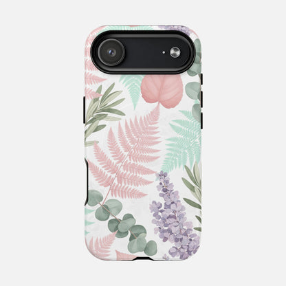 Floral Fern Tough Magnetic Phone Case — Pastel Leaves Protective Cover iPhone 17 Air Matte Phone Case