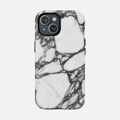 iPhone case with white and black marble pattern, modern abstract phone cover
