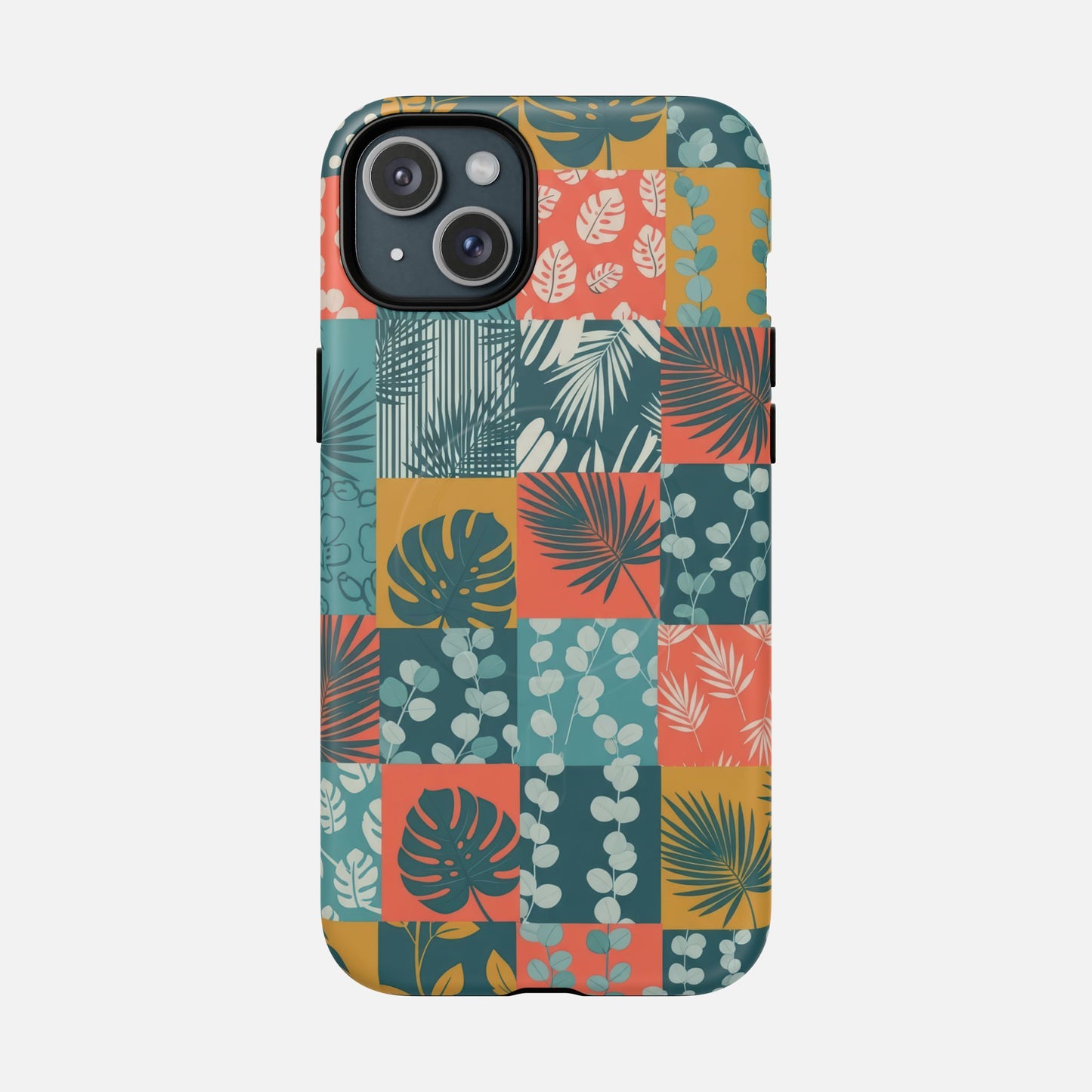 Tropical Patchwork Tough Magnetic Phone Case iPhone 15 Plus Matte Phone Case