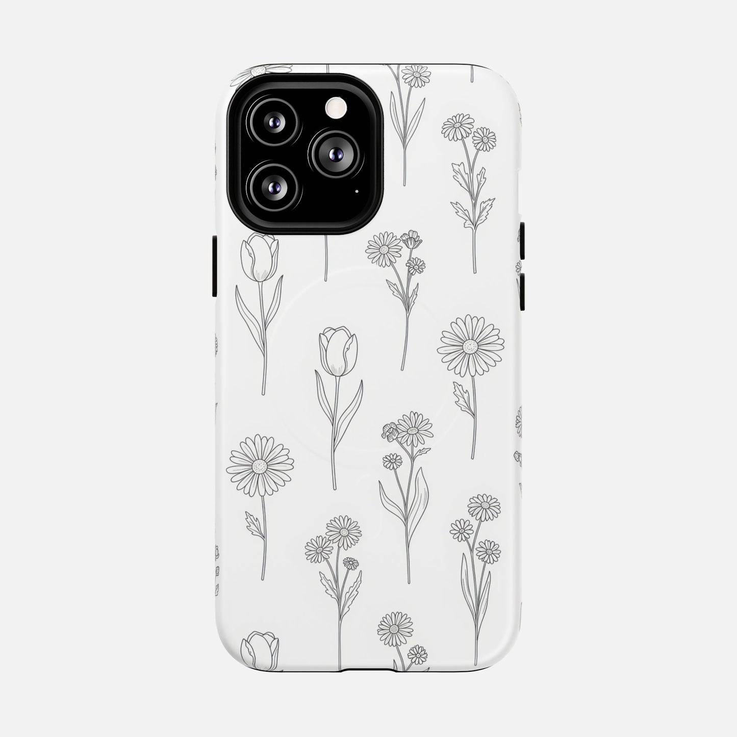 Floral Sketch Minimal Black Line Flower Design iPhone Case — Tough Magnetic | MagSafe Compatible