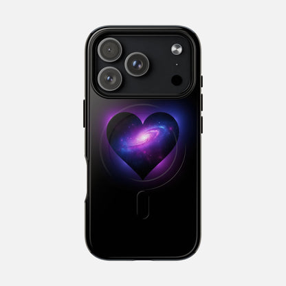 Galaxy Heart Tough Magnetic Phone Case — Magnetic Protective iPhone Cover with Purple Nebula Design iPhone 17 Pro Glossy Phone Case