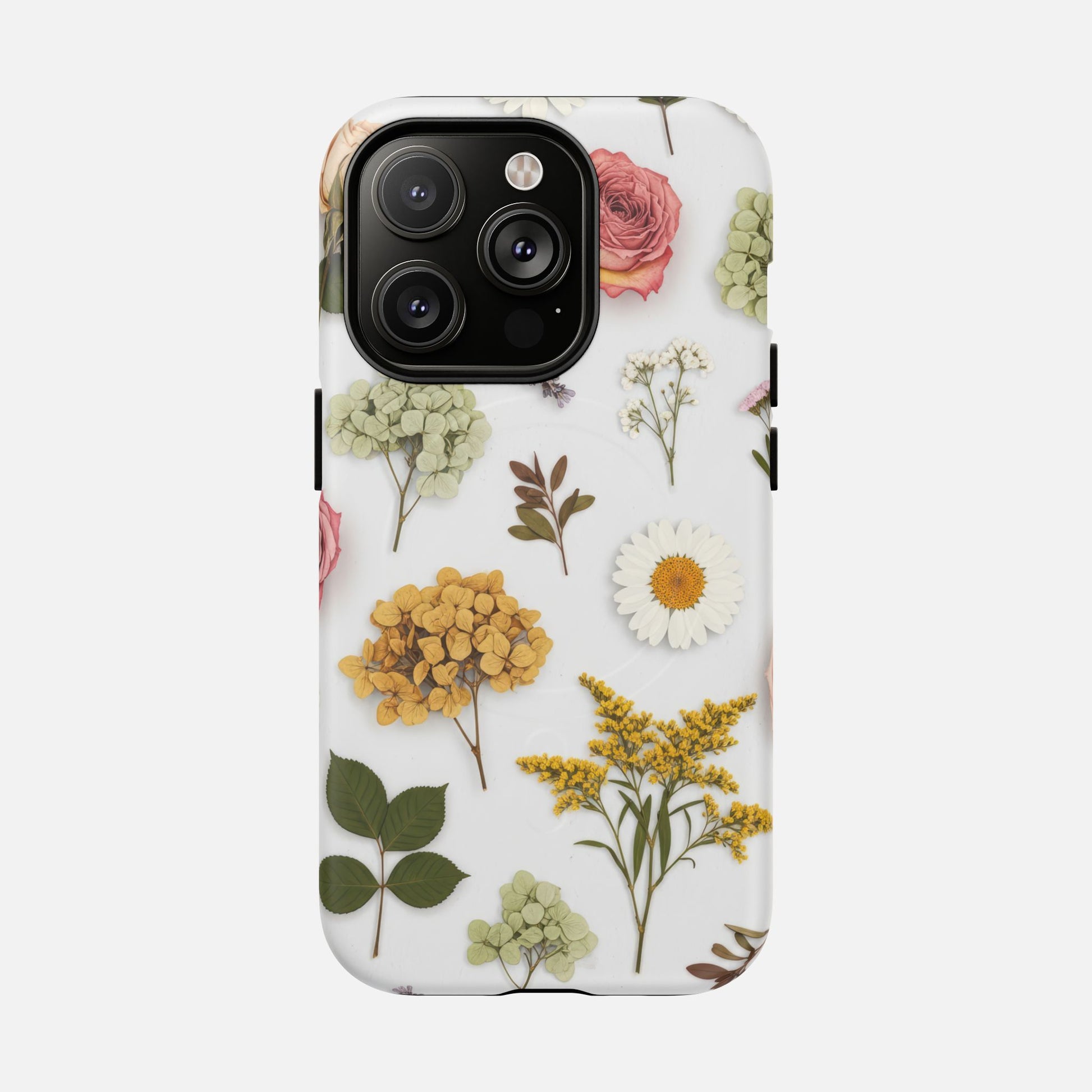 Floral Pressed Flower Tough Magnetic Phone Case — Botanical Dried Flowers Design iPhone 14 Pro Matte Phone Case