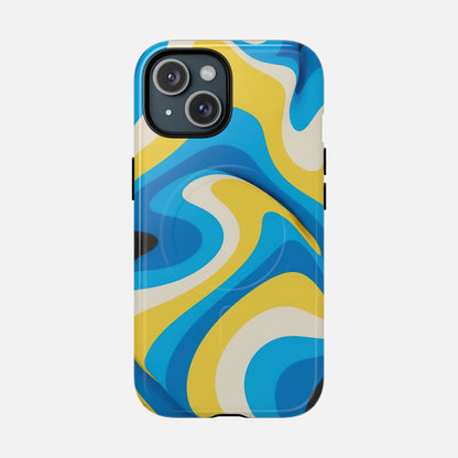 Blue & Yellow Abstract Swirl iPhone Case — Tough Magnetic | MagSafe Compatible