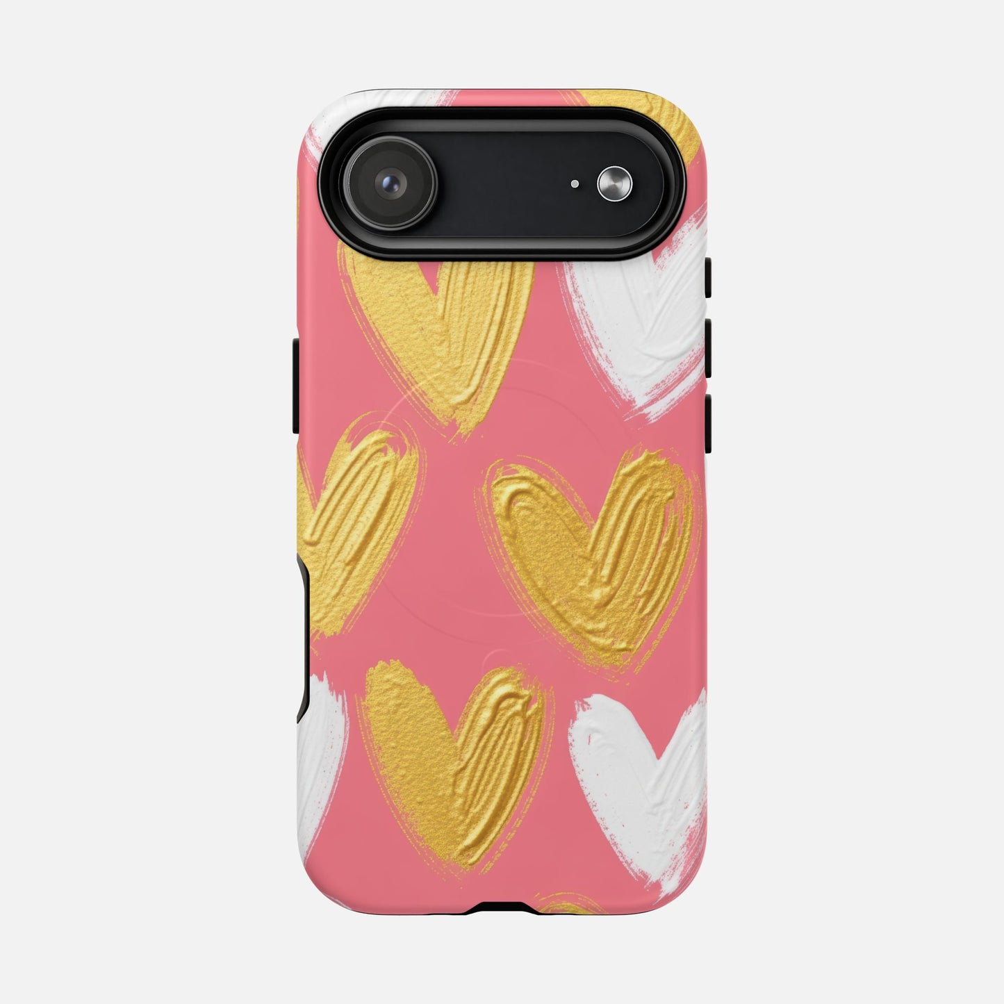Pink Gold & White Heart iPhone Case — Tough Magnetic | MagSafe Compatible