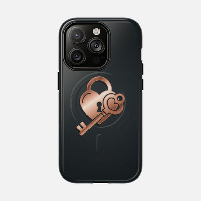 Rose Gold Lock & Key Design iPhone Case — Tough Magnetic | MagSafe Compatible