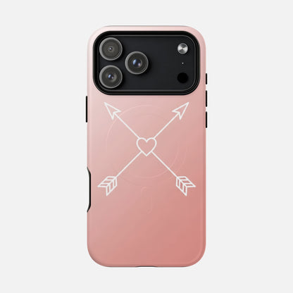 Rose Gold & Heart & Crossed Arrows Design iPhone Case — Tough Magnetic | MagSafe Compatible
