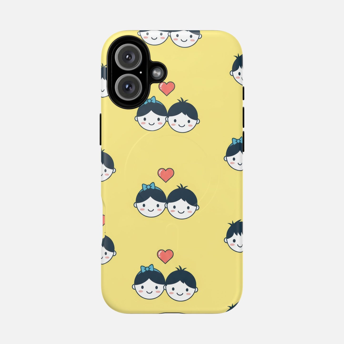 Cute Couple Pattern Yellow Heart-Faced Duo Design iPhone Case — Tough Magnetic | MagSafe Compatible