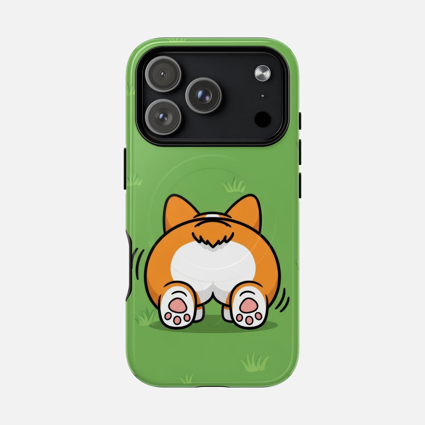 Corgi Butt With Cute Green iPhone Case — Tough Magnetic | MagSafe Compatible