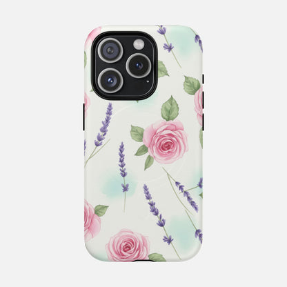 Floral Rose & Lavender iPhone Case — Tough Magnetic | MagSafe Compatible